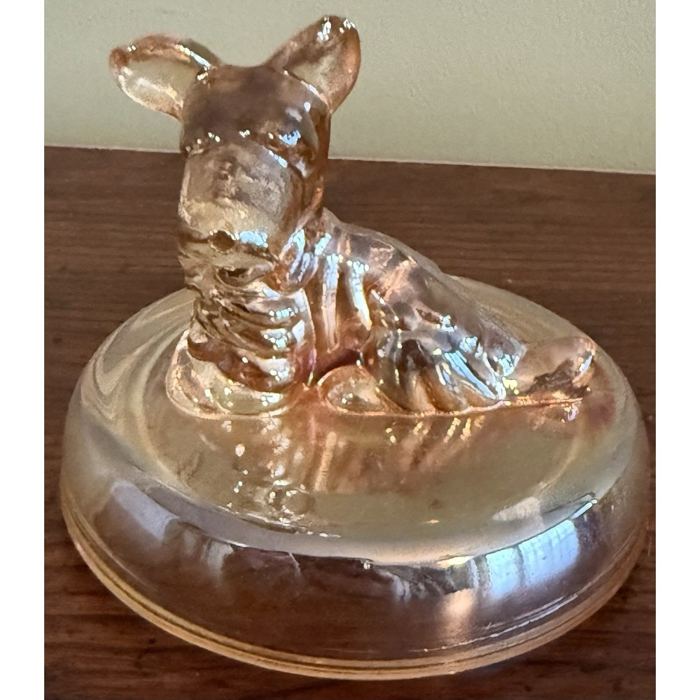 VINTAGE JEANETTE‎ GLASS PEACH LUSTER SCOTTIE DOG LID ONLY For CANDY DISH